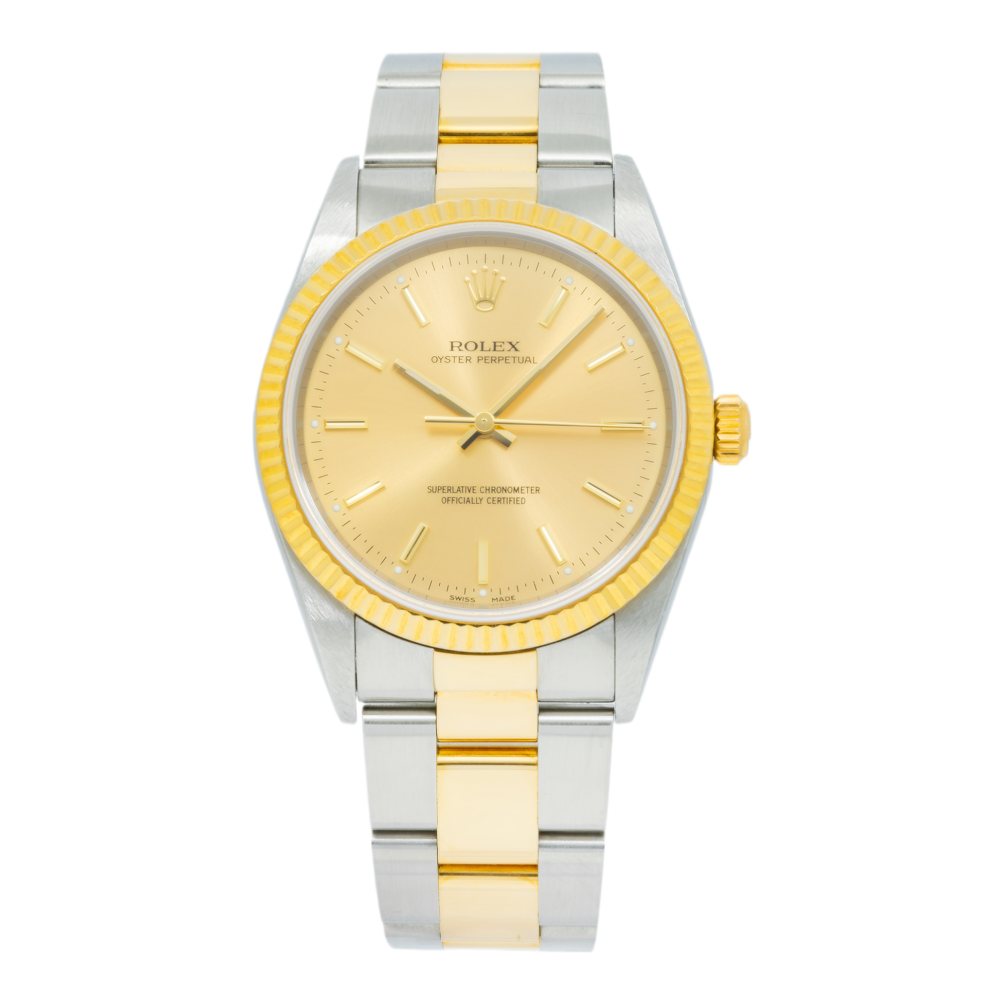 Rolex Oyster Perpetual 14233 34MM Champagne Dial With Two Tone Oyster Bracelet