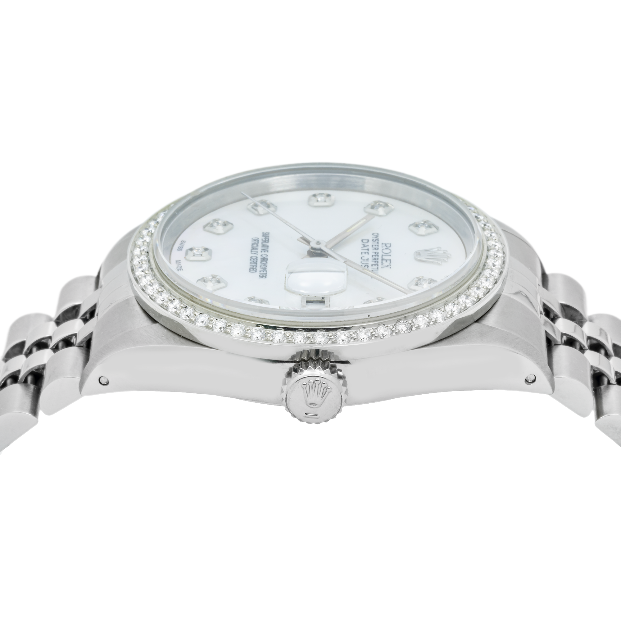 Rolex Datejust 16234 36MM White Mother Of Pearl Diamond Dial And Bezel With Stainless Steel Jubilee Bracelet