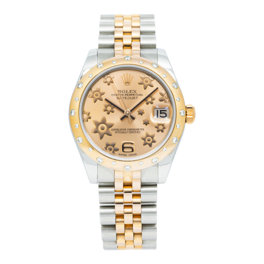 Rolex Lady-Datejust 178341 31MM Pink Raised Floral Motif Dial And Diamond Bezel With Two Tone Jubilee Bracelet