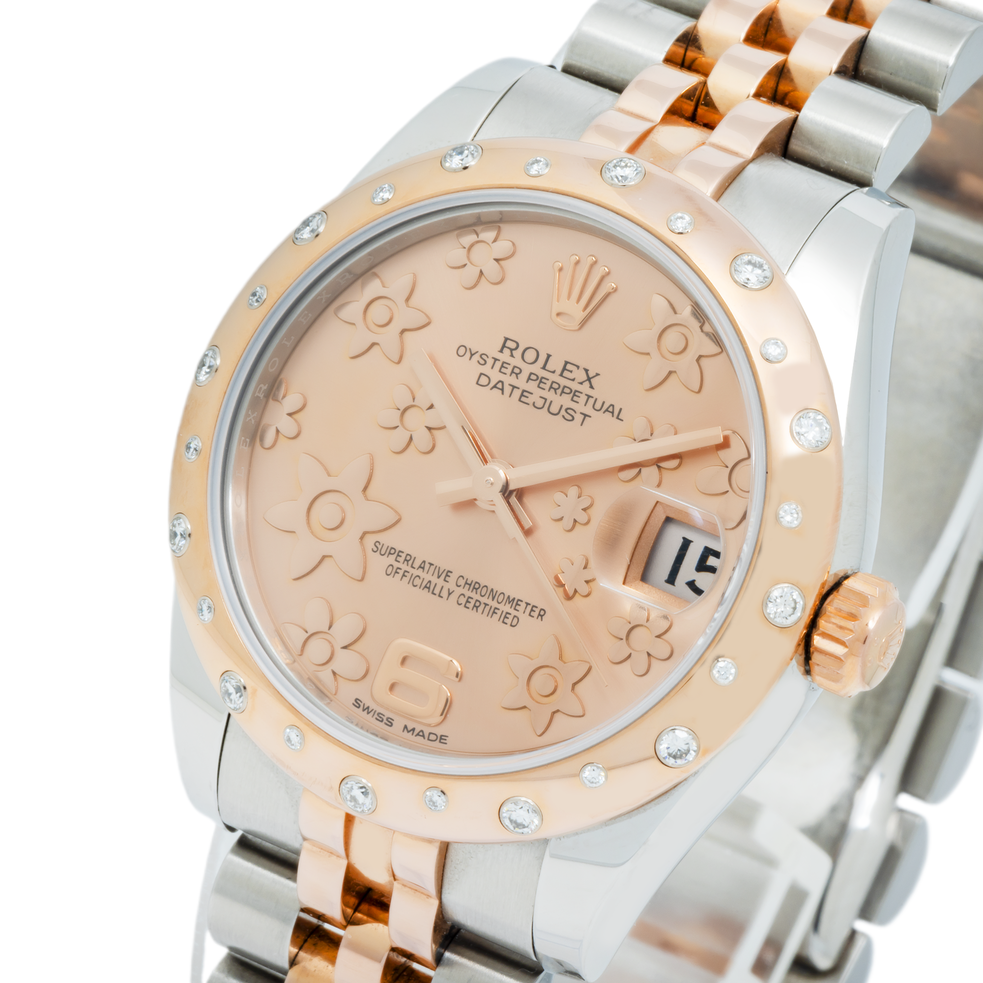 Rolex Lady-Datejust 178341 31MM Pink Raised Floral Motif Dial And Diamond Bezel With Two Tone Jubilee Bracelet