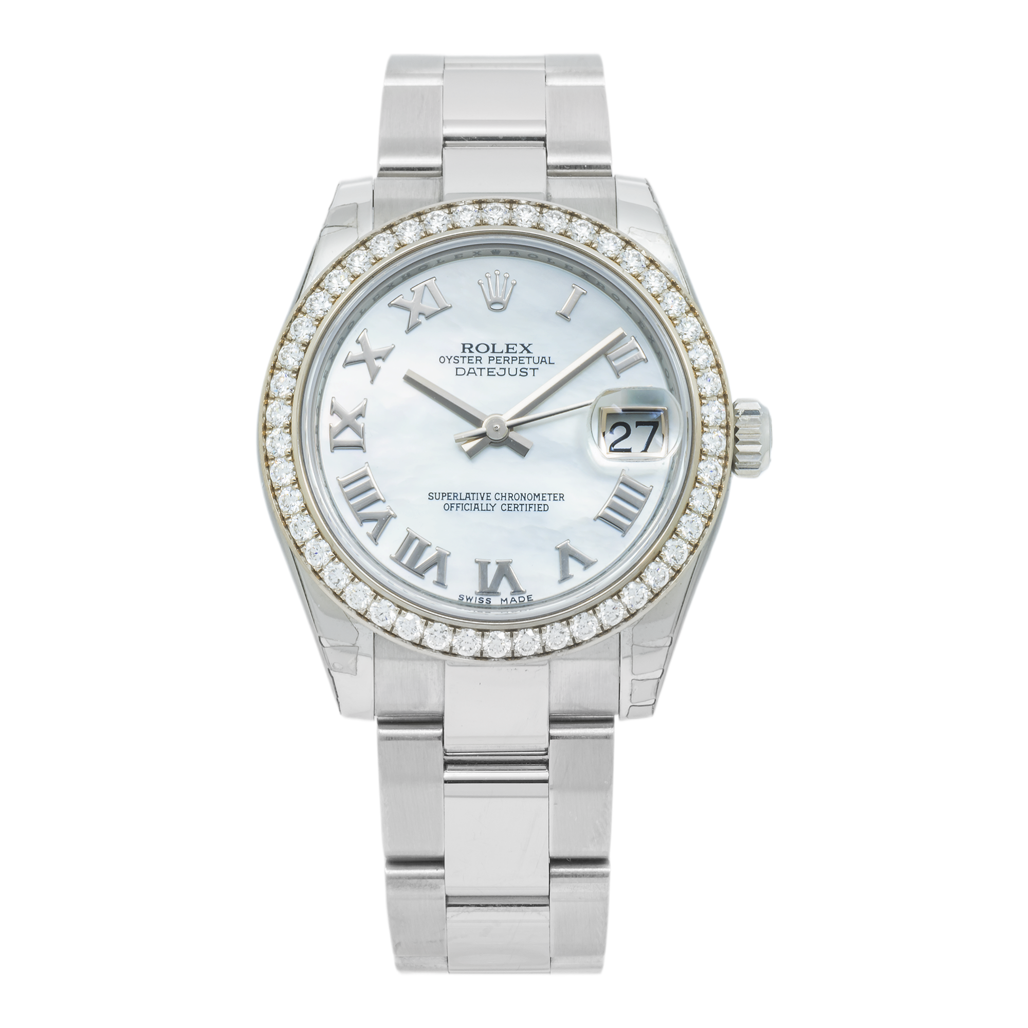 Rolex Datejust 178384 31MM White Roman Dial And Diamond Bezel With Stainless Steel Oyster Bracelet