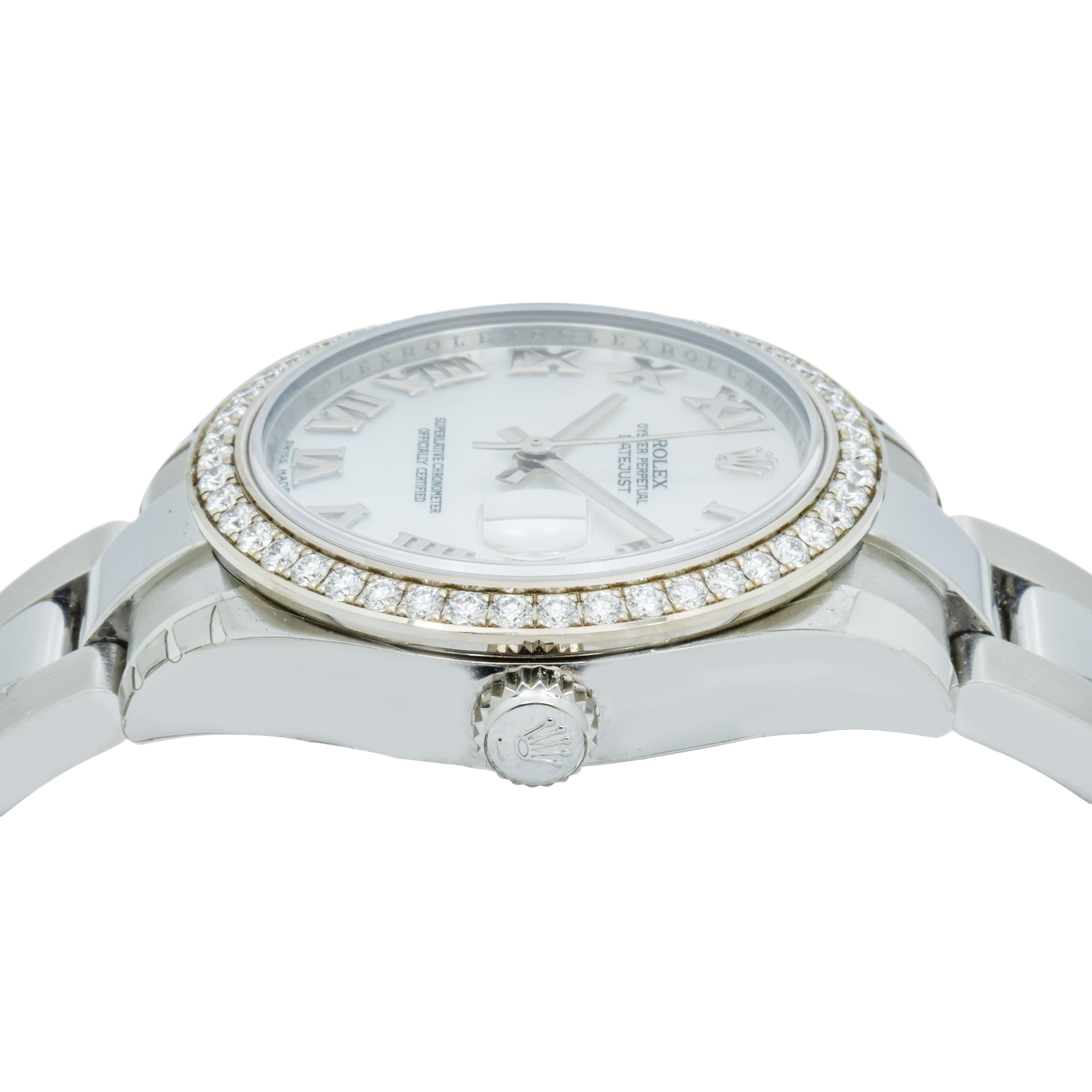 Rolex Datejust 178384 31MM White Roman Dial And Diamond Bezel With Stainless Steel Oyster Bracelet