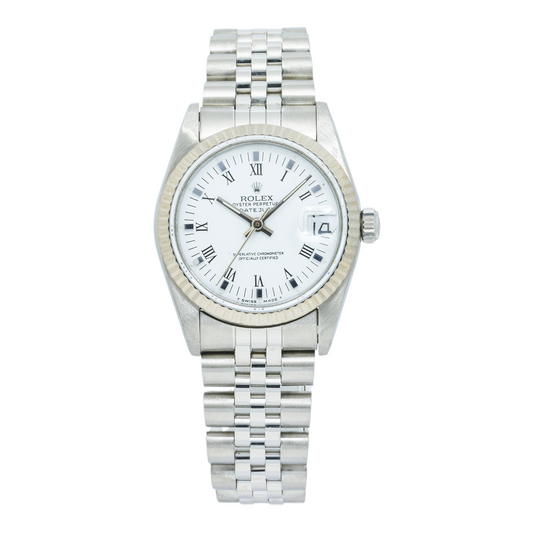 Rolex Datejust 68274 31MM White Roman Dial With White Gold Fluted Bezel And Stainless Steel Jubilee Bracelet