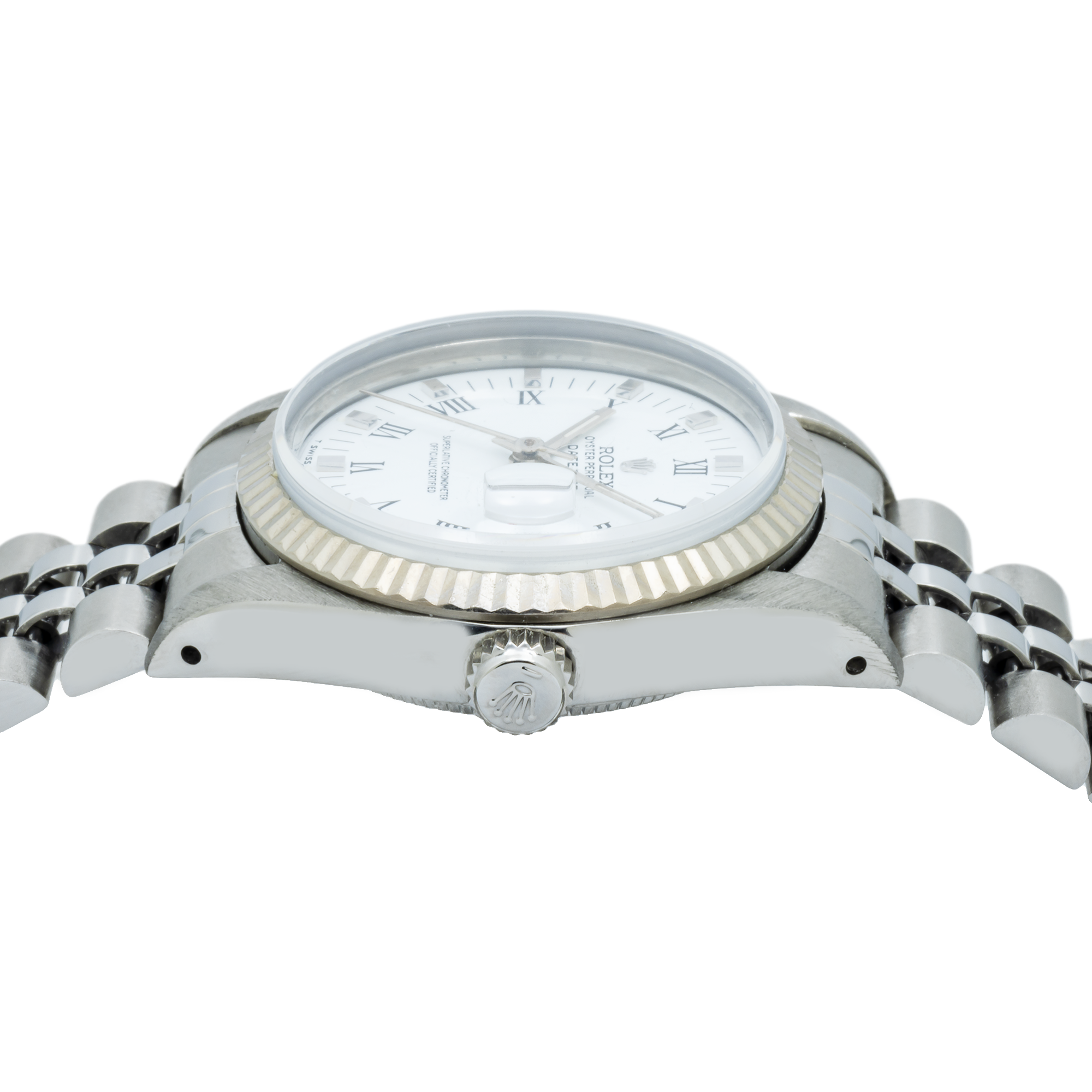 Rolex Datejust 68274 31MM White Roman Dial With White Gold Fluted Bezel And Stainless Steel Jubilee Bracelet