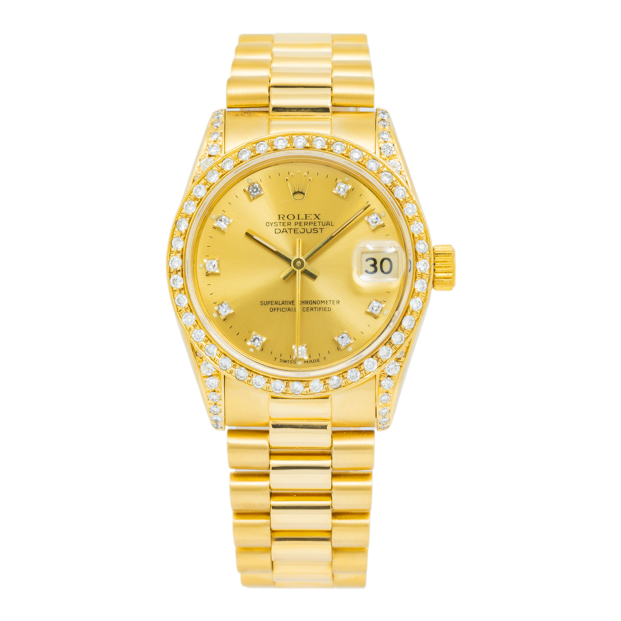Rolex Datejust 68273 31MM Champagne Diamond Dial And Bezel With Yellow Gold Presidential Bracelet