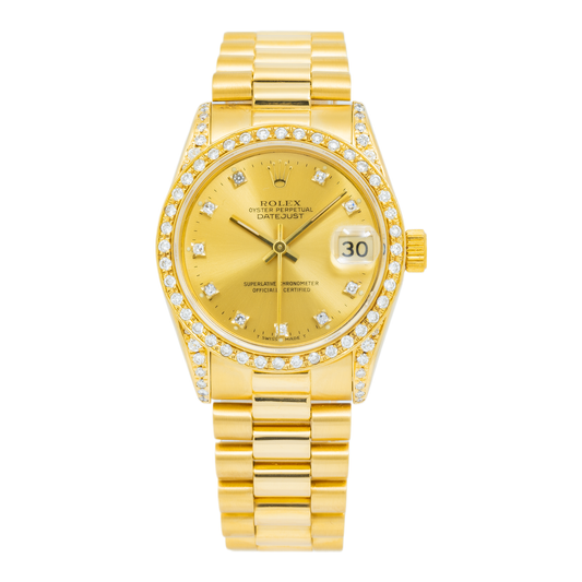Rolex Datejust 68273 31MM Champagne Diamond Dial And Bezel With Yellow Gold Presidential Bracelet