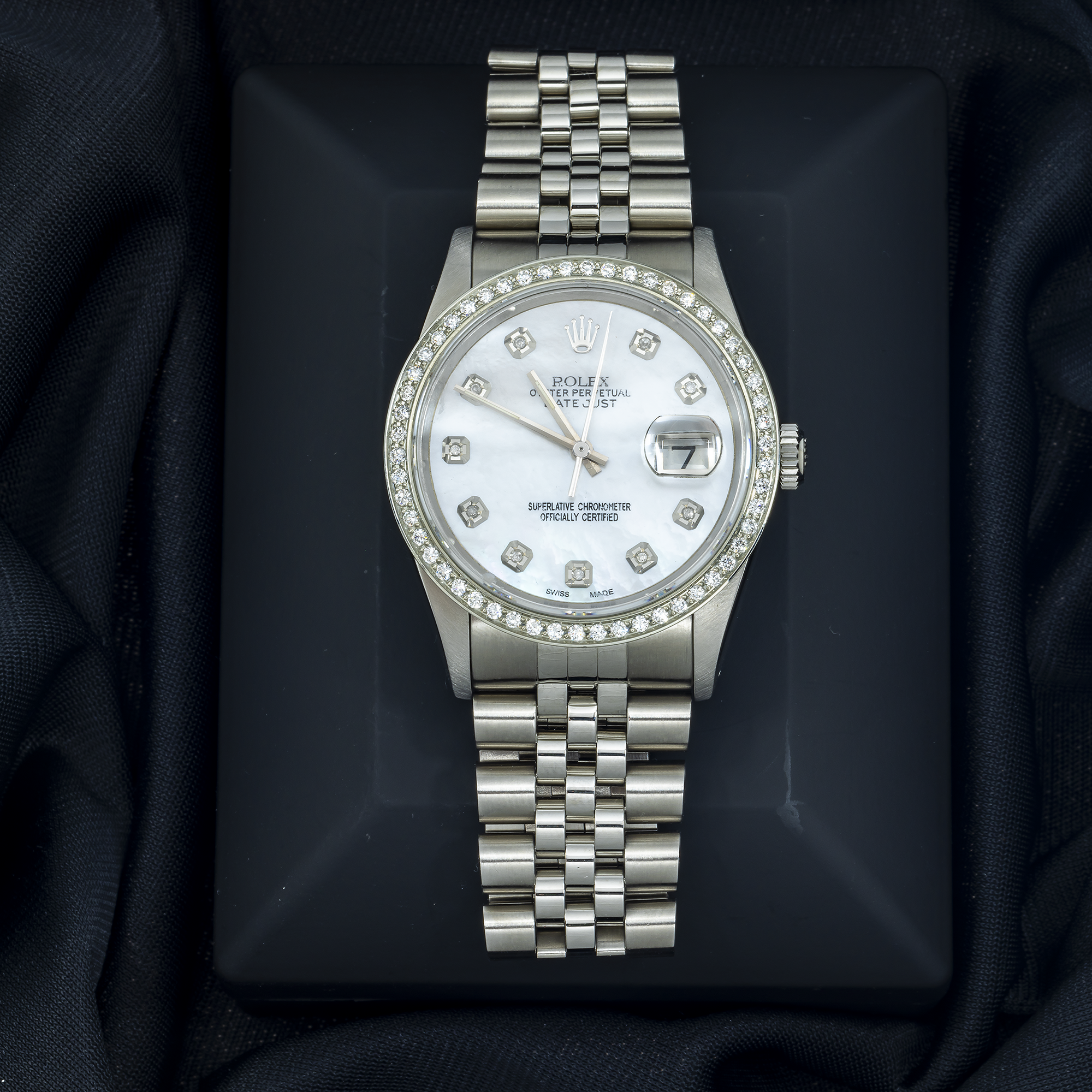 Rolex Datejust 16234 36MM White Mother Of Pearl Diamond Dial And Bezel With Stainless Steel Jubilee Bracelet