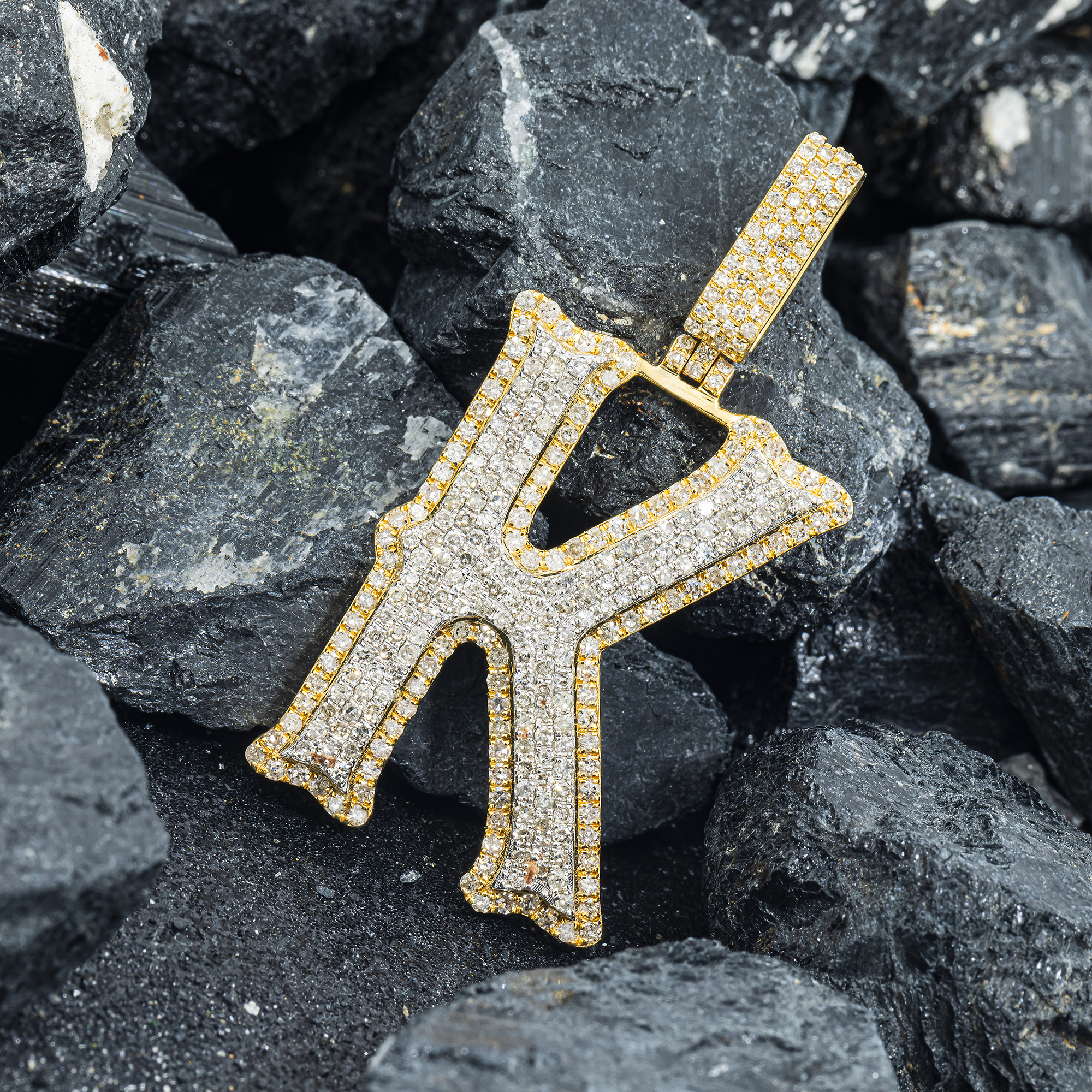10K GOLD DIAMOND INITIAL LETTER K PENDANT 3.13 CT