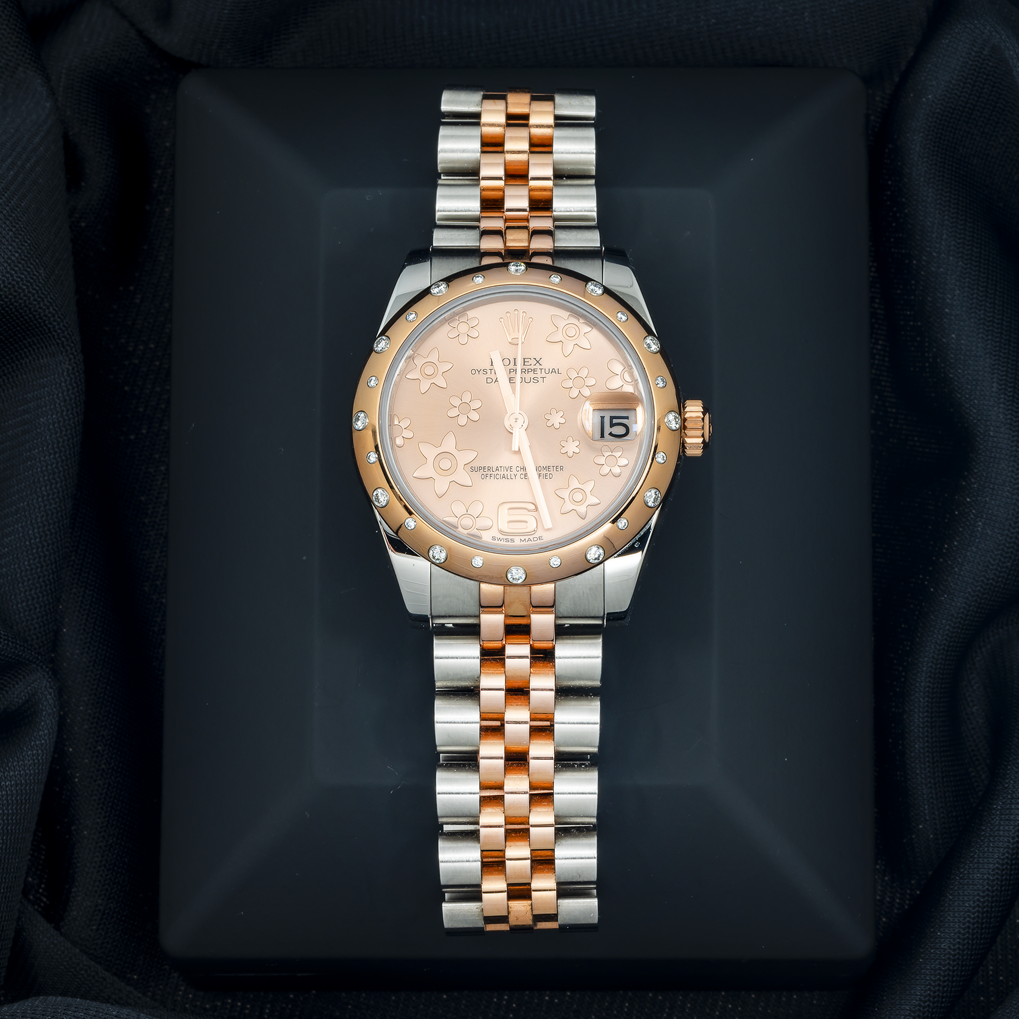 Rolex Lady-Datejust 178341 31MM Pink Raised Floral Motif Dial And Diamond Bezel With Two Tone Jubilee Bracelet