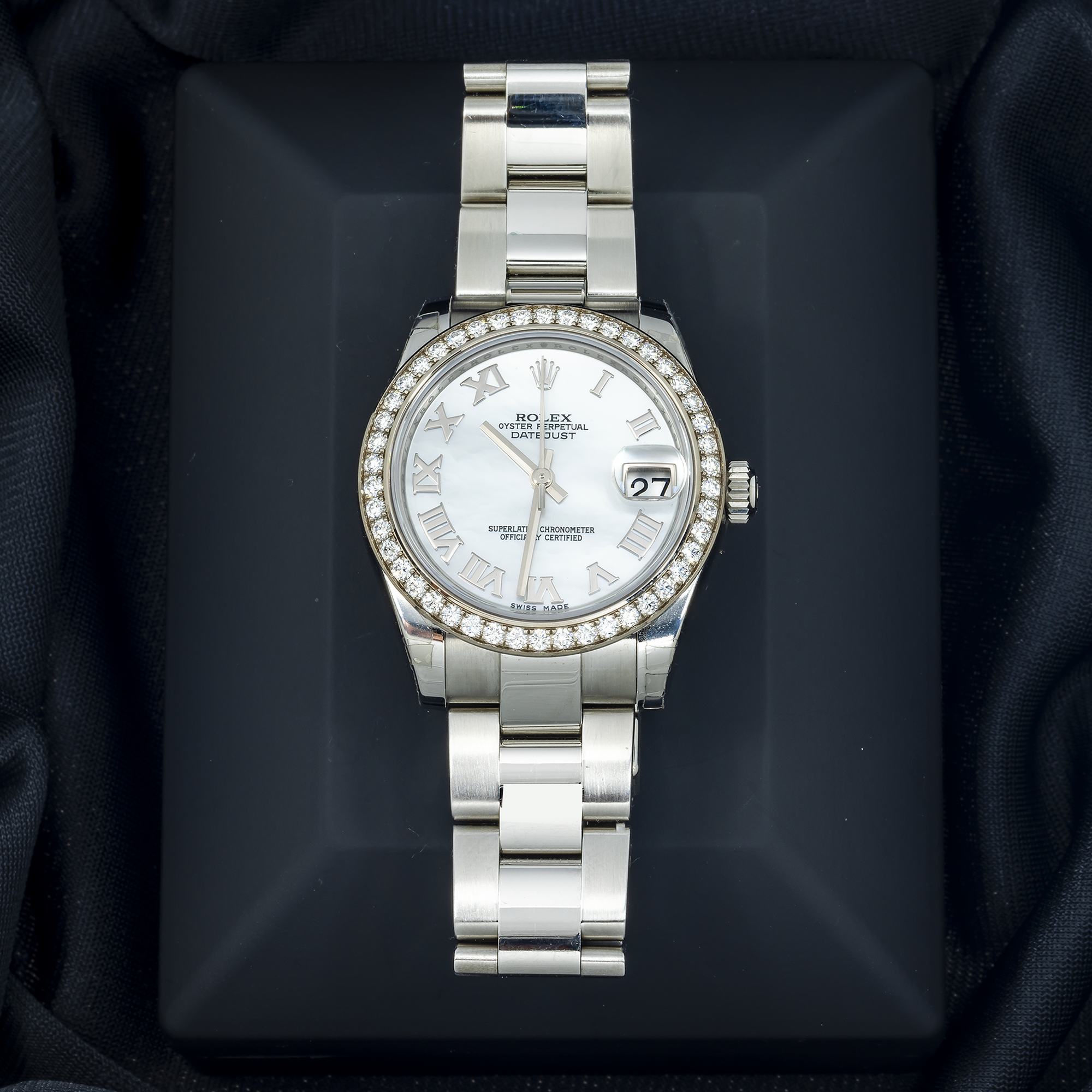 Rolex Datejust 178384 31MM White Roman Dial And Diamond Bezel With Stainless Steel Oyster Bracelet