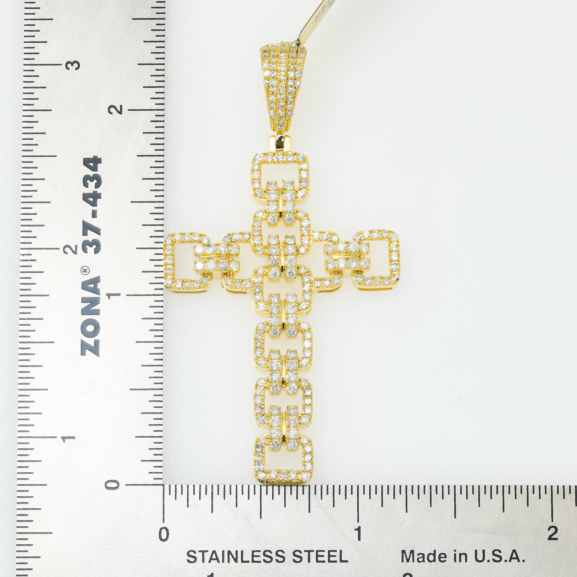 14K GOLD ROUND DIAMOND OPEN LINK CROSS PENDANT 1.54 CT