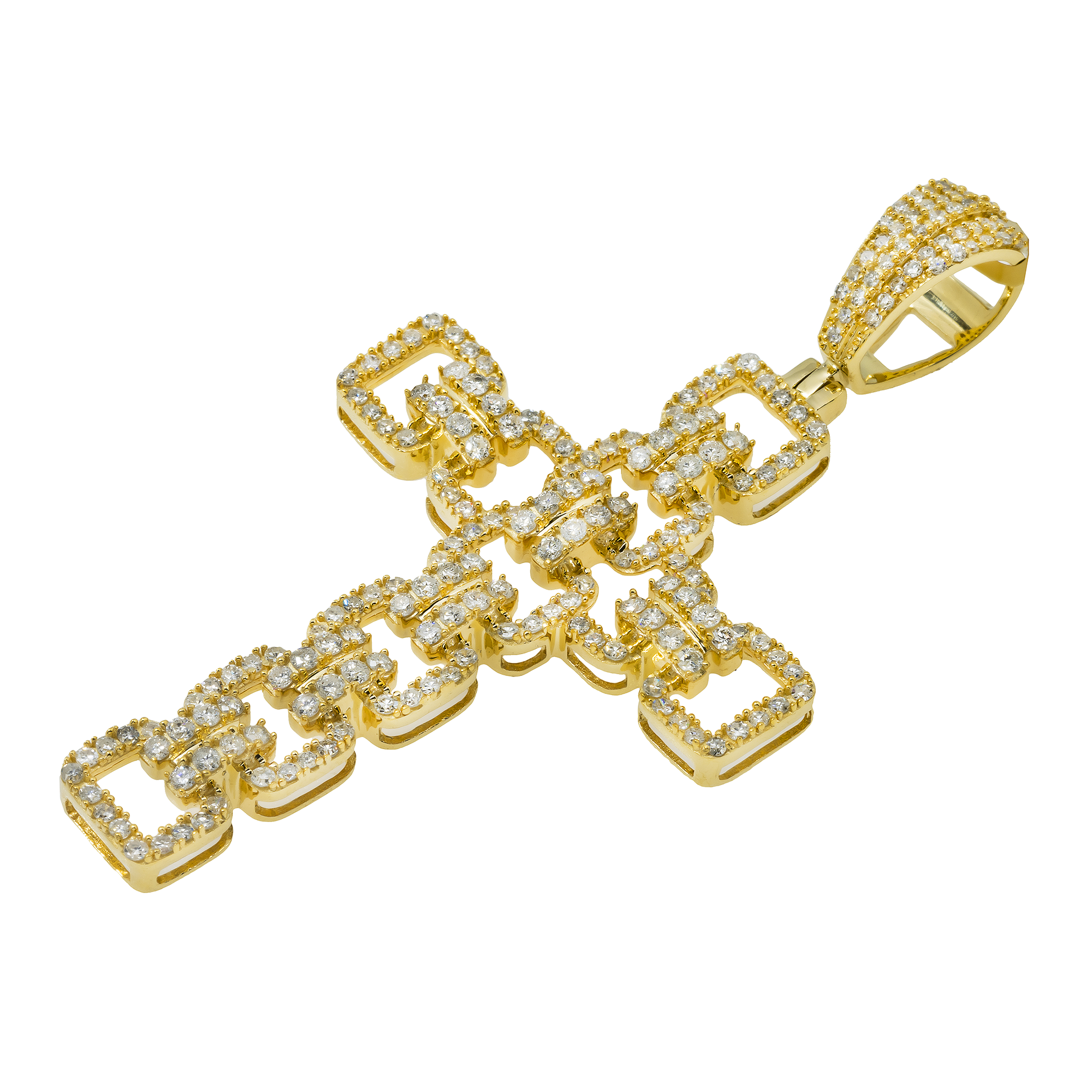 14K GOLD ROUND DIAMOND OPEN LINK CROSS PENDANT 1.54 CT