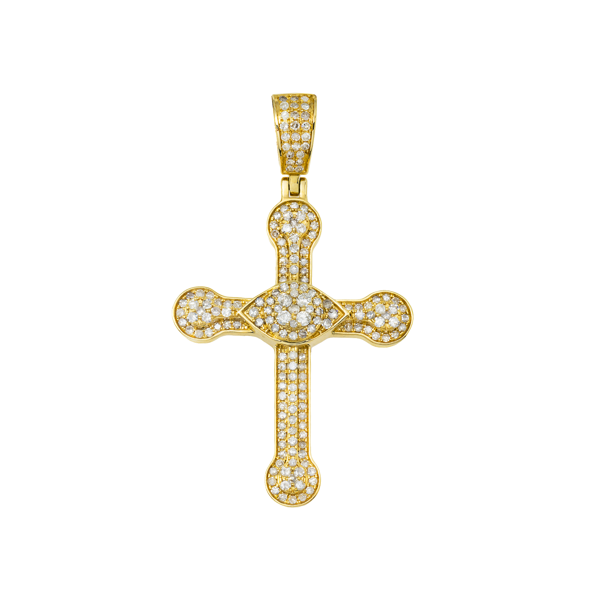 14K GOLD ROUND DIAMOND CROSS WITH EYE PENDANT 0.87 CT