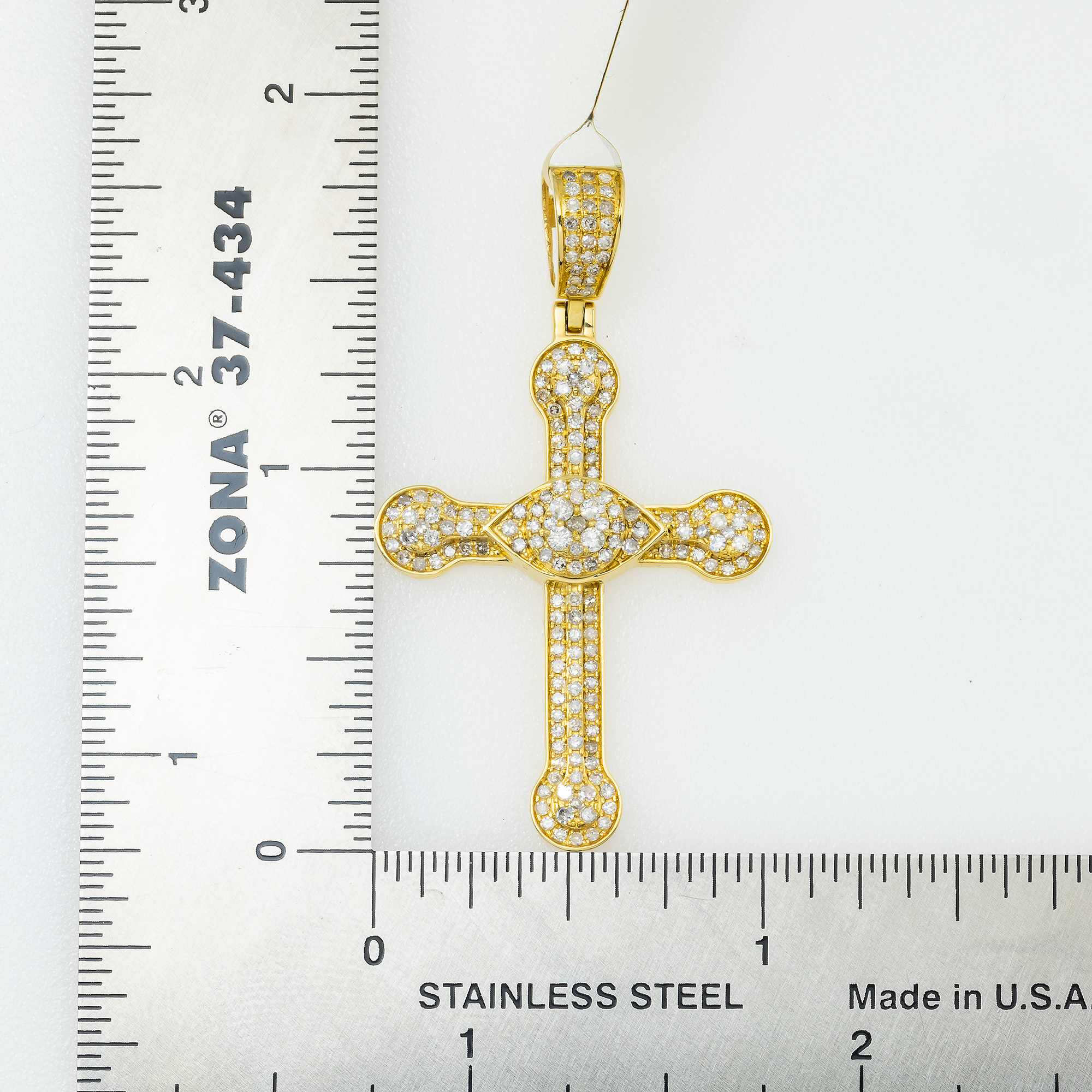 14K GOLD ROUND DIAMOND CROSS WITH EYE PENDANT 0.87 CT