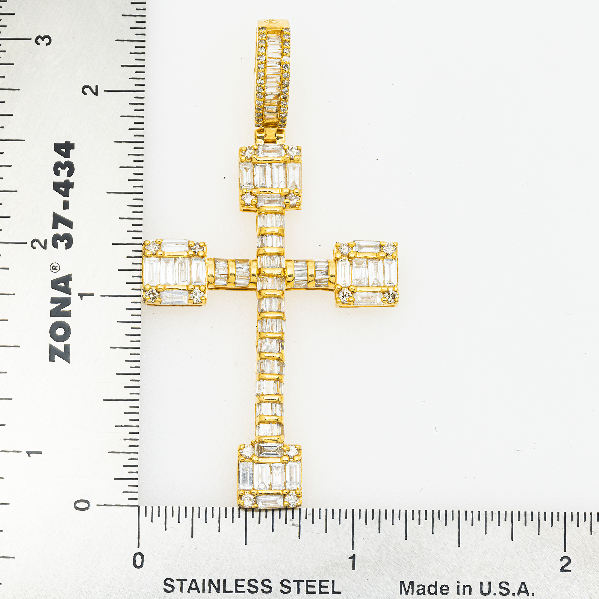 14K GOLD ROUND AND BAGUETTE DIAMOND CROSS PENDANT 3.38 CT