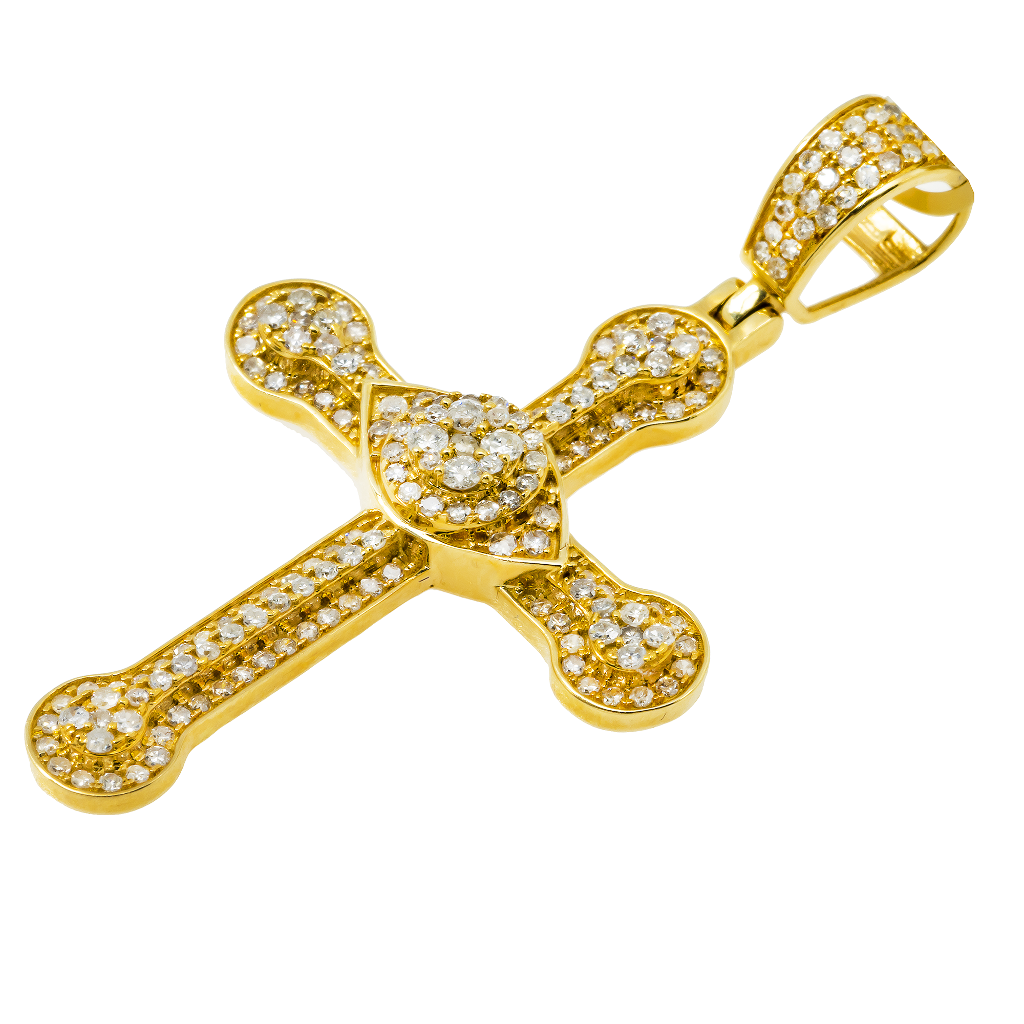14K GOLD ROUND DIAMOND CROSS WITH EYE PENDANT 0.87 CT