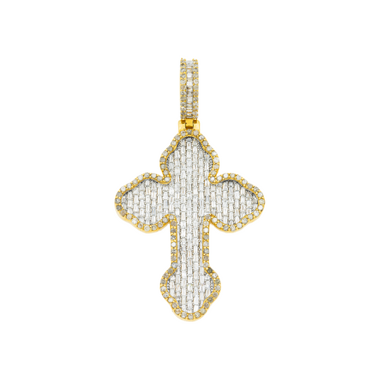 14K GOLD ROUND AND BAGUETTE DIAMOND CROSS PENDANT 2.88 CT