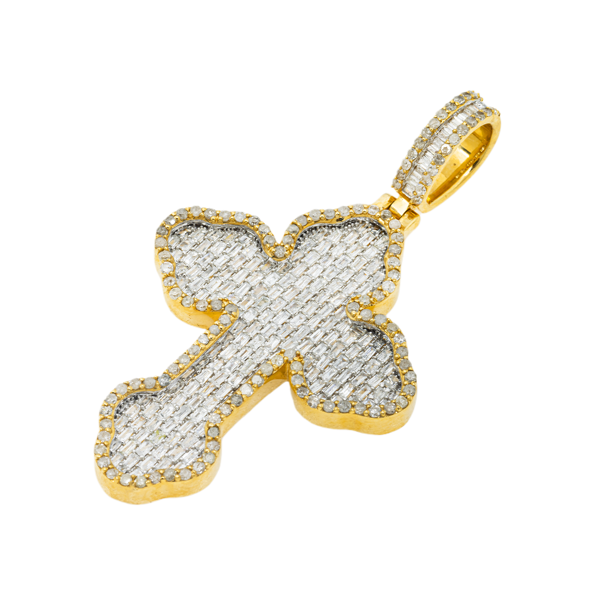 14K GOLD ROUND AND BAGUETTE DIAMOND CROSS PENDANT 2.88 CT