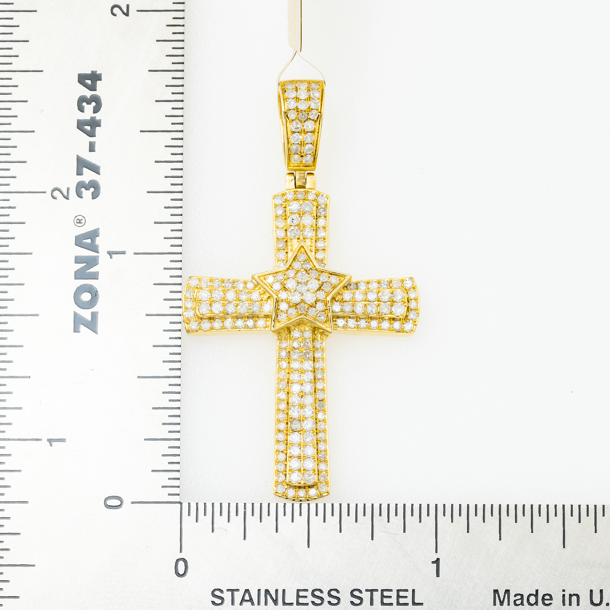 14K GOLD ROUND DIAMOND CROSS WITH STAR PENDANT 0.92 CT