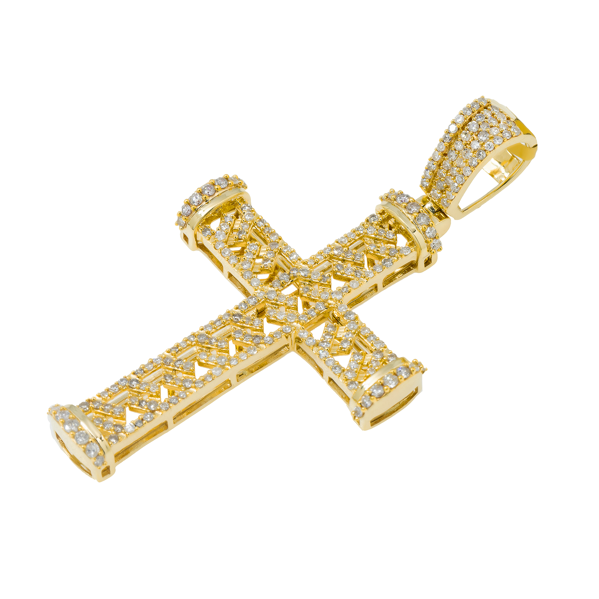 14K GOLD ROUND DIAMOND OPEN CROSS PENDANT 1.01 CT