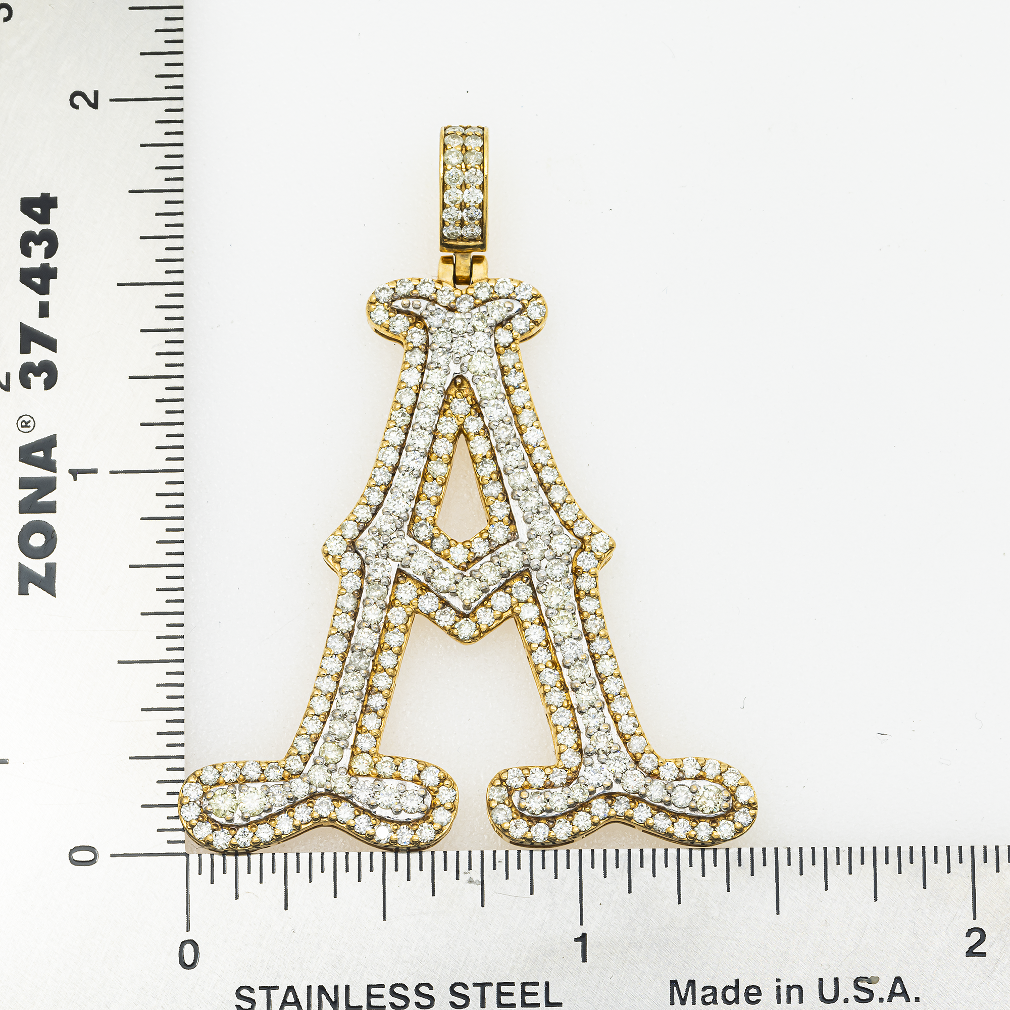 10K GOLD DIAMOND INITIAL LETTER A PENDANT 3.41 CT