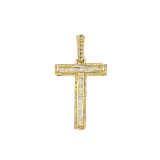 14K GOLD BAGUETTE AND ROUND DIAMOND INITIAL T PENDANT 0.55 CT