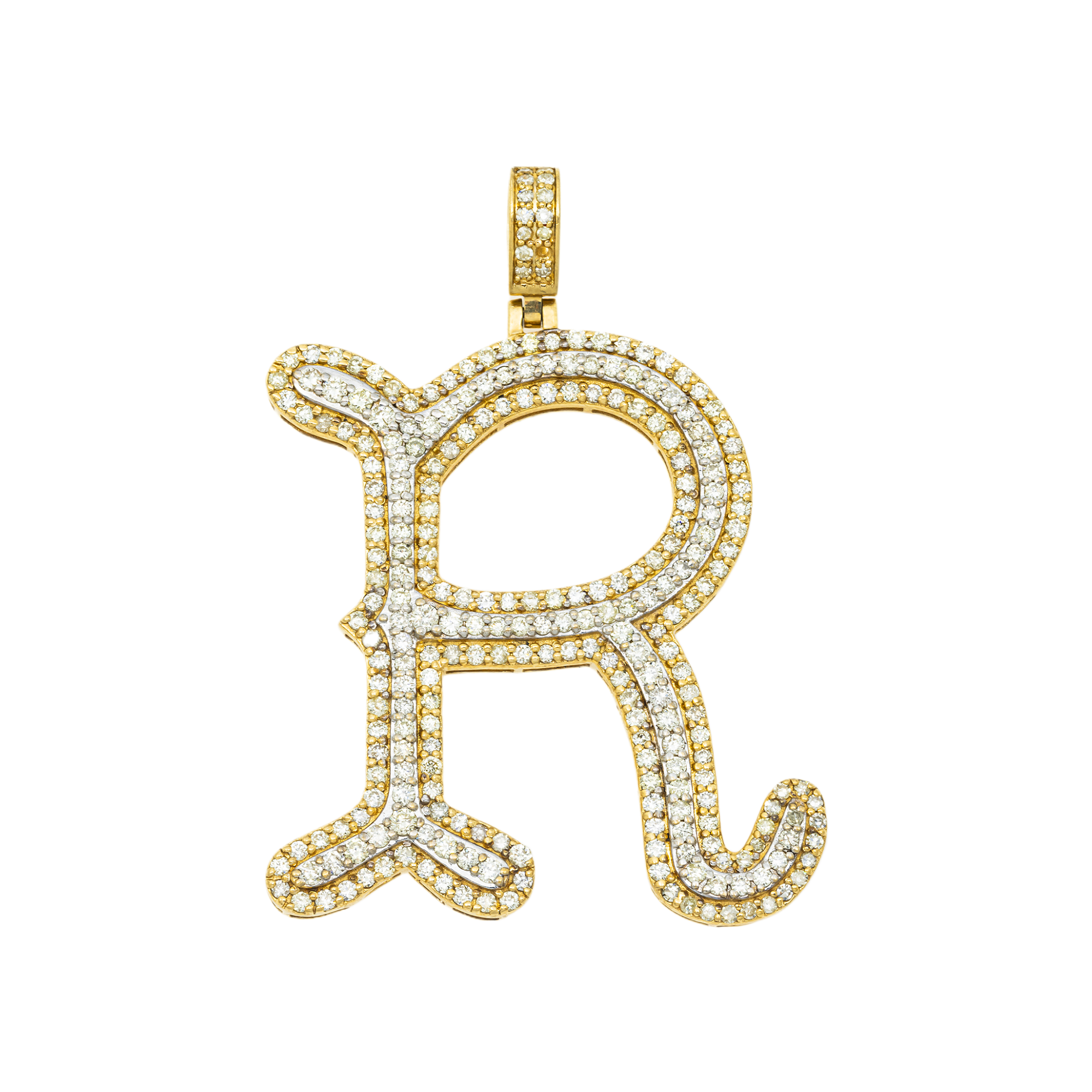 10K GOLD DIAMOND INITIAL LETTER R PENDANT 3.34 CT