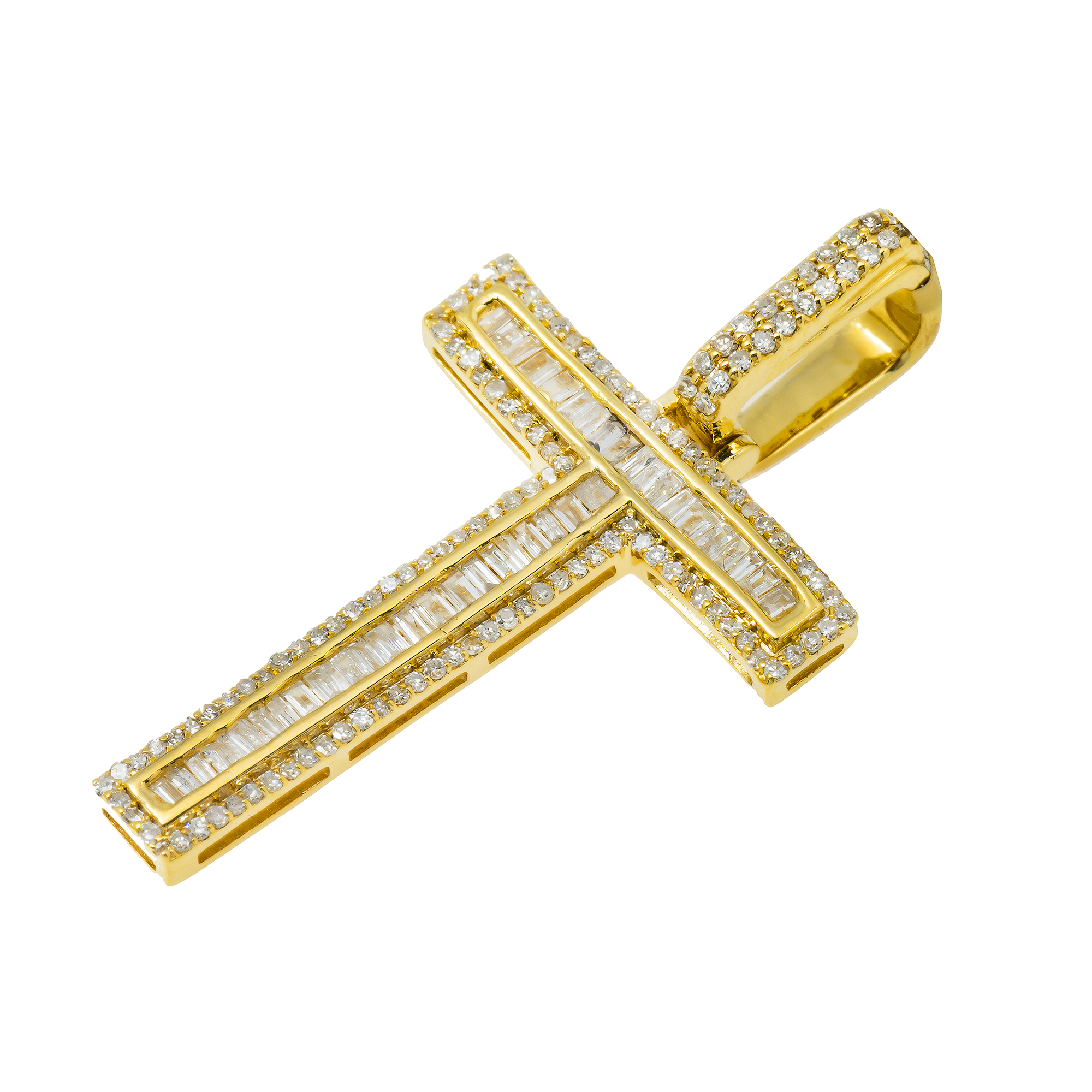 14K GOLD BAGUETTE AND ROUND DIAMOND INITIAL T PENDANT 0.55 CT