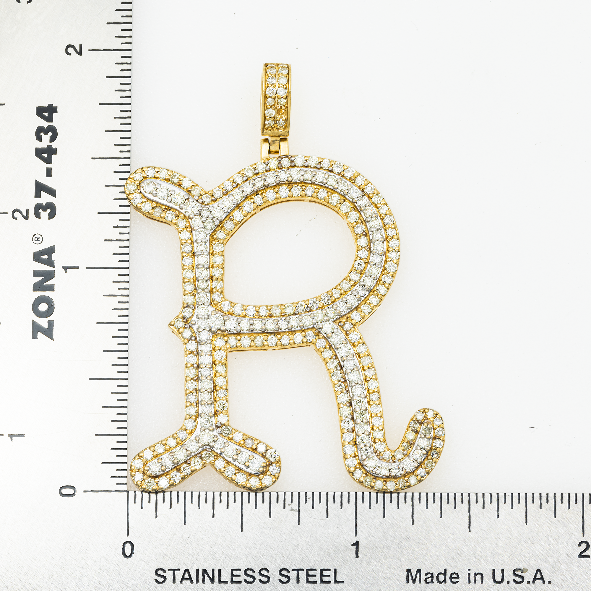 10K GOLD DIAMOND INITIAL LETTER R PENDANT 3.34 CT
