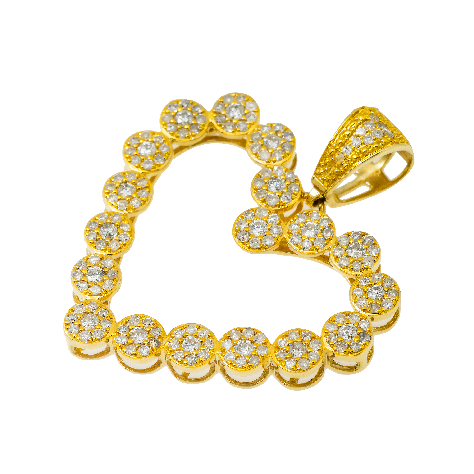 14K GOLD ROUND DIAMOND OPEN HEART PENDANT 1.20 CT