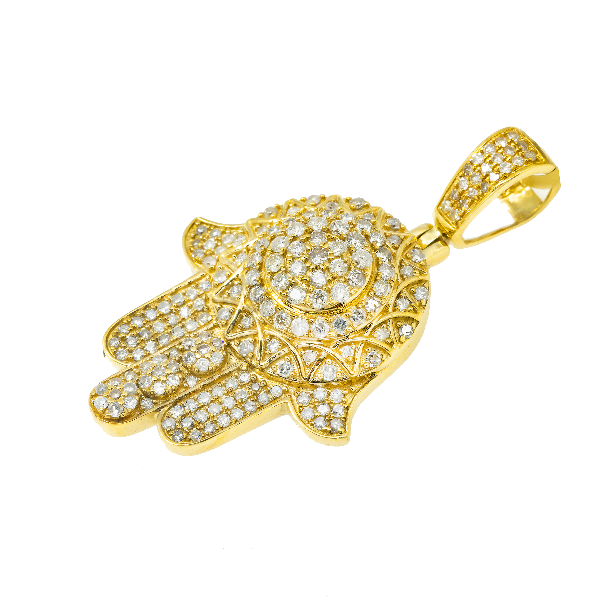 14K GOLD ROUND DIAMOND CLUSTER HAMSA PENDANT 1.04 CT