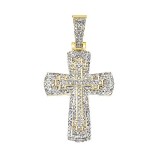 10K GOLD ROUND DIAMOND CROSS PENDANT 1.13 CT