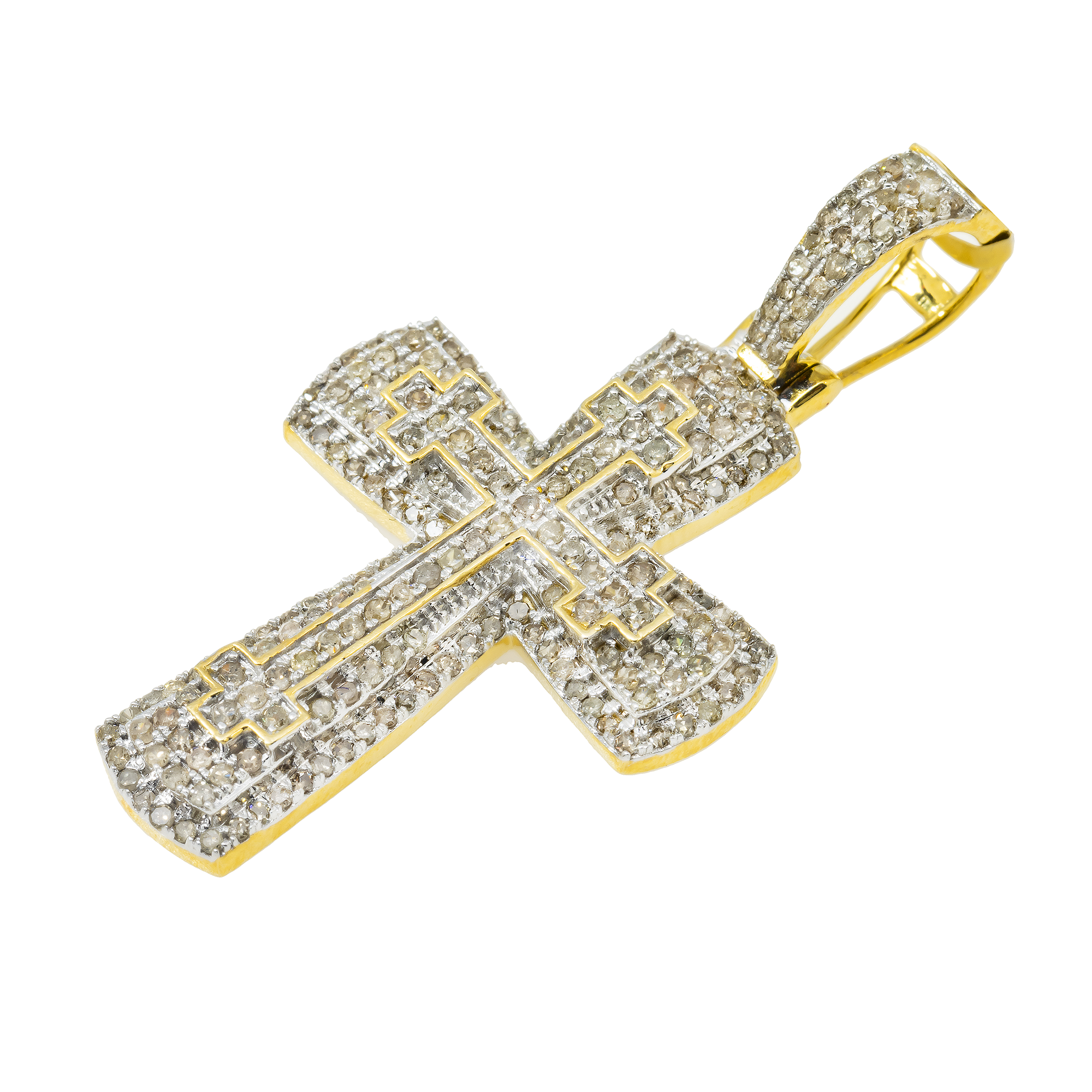 10K GOLD ROUND DIAMOND CROSS PENDANT 1.13 CT