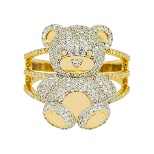 10K GOLD ROUND AND BAGUETTE DIAMOND TEDDY BEAR STATEMENT RING 1.35 CT