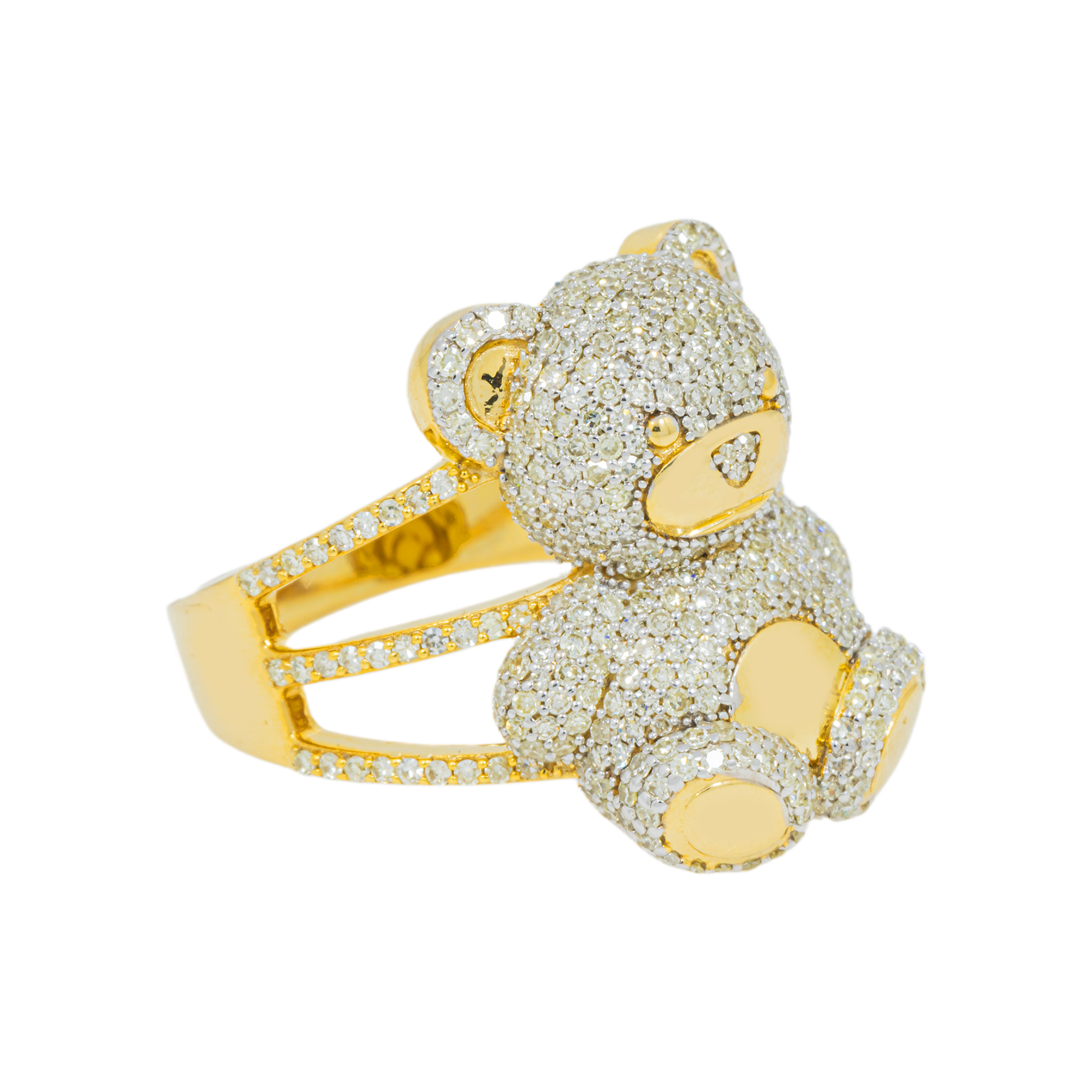 10K GOLD ROUND AND BAGUETTE DIAMOND TEDDY BEAR STATEMENT RING 1.35 CT