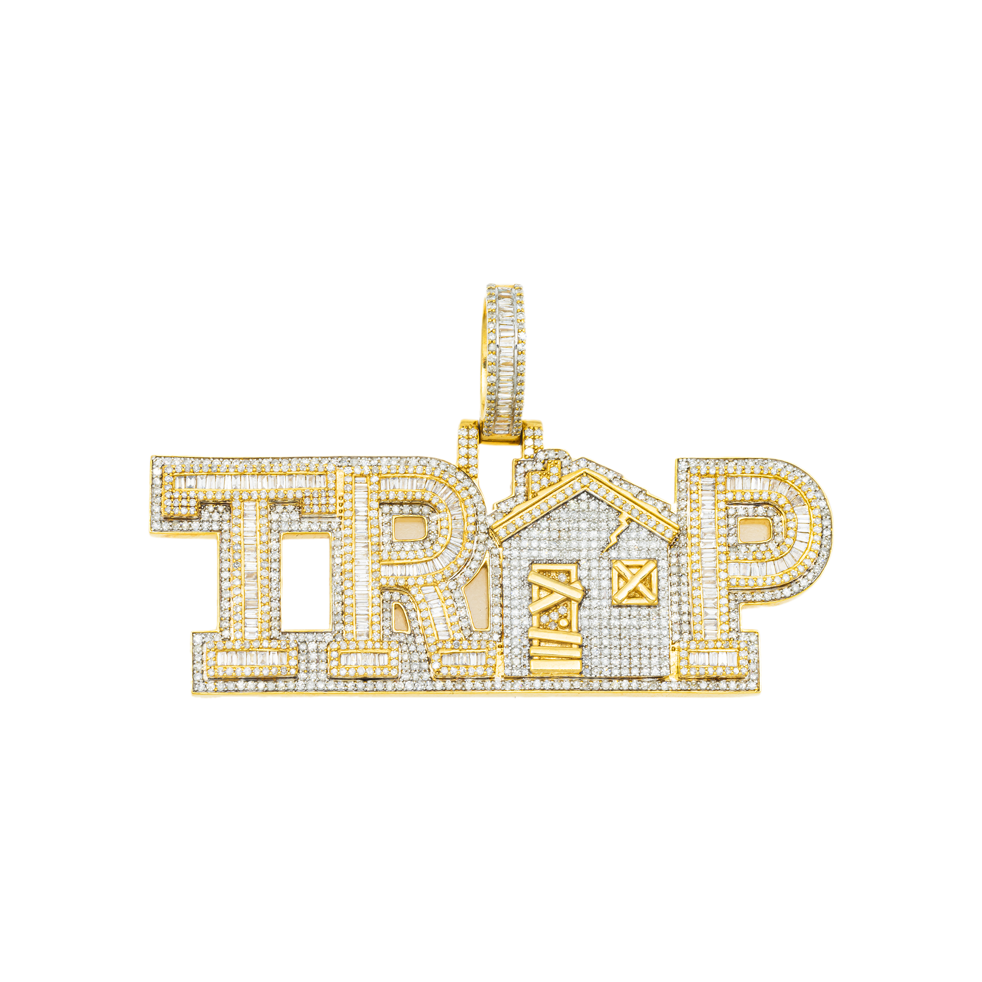 10K GOLD DIAMOND TRAP HOUSE WORD PENDANT 4.05 CT