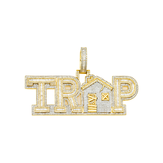 10K GOLD DIAMOND TRAP HOUSE WORD PENDANT 4.05 CT