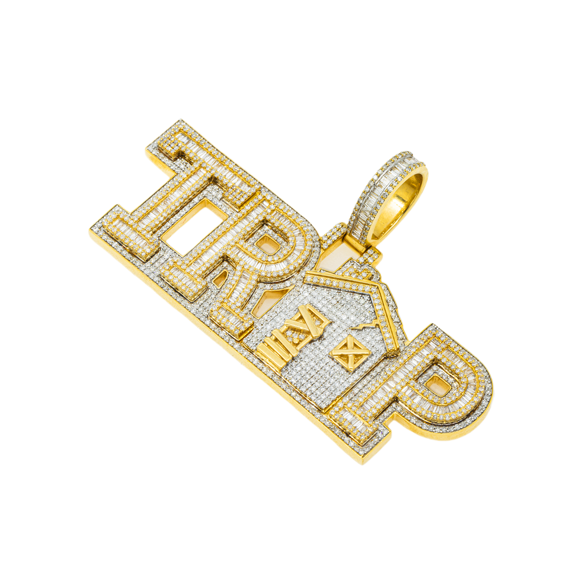 10K GOLD DIAMOND TRAP HOUSE WORD PENDANT 4.05 CT