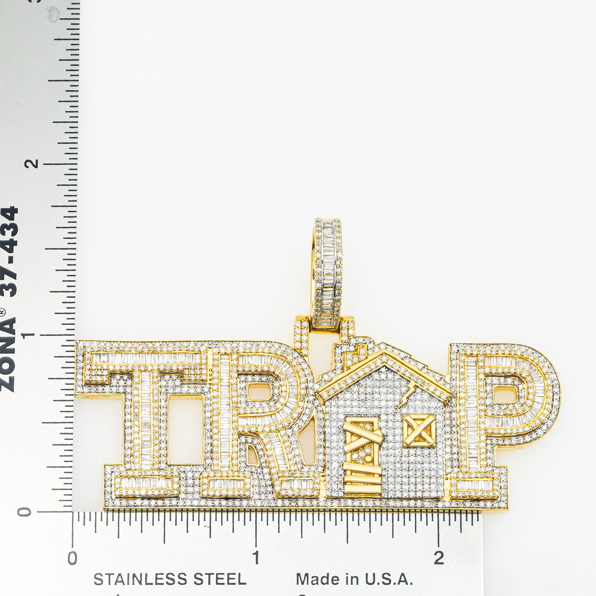 10K GOLD DIAMOND TRAP HOUSE WORD PENDANT 4.05 CT