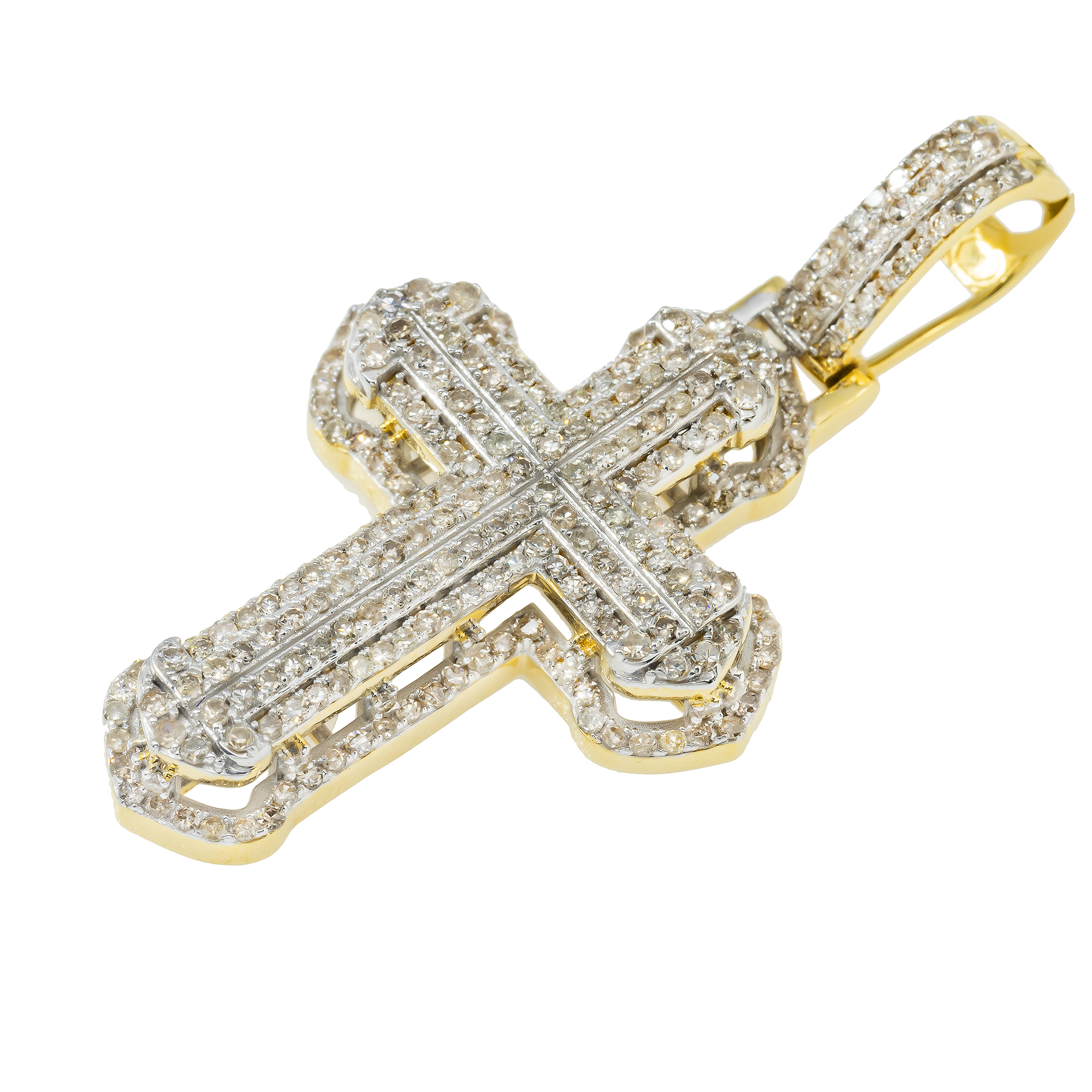 14K GOLD ROUND DIAMOND CROSS PENDANT 1.33 CT