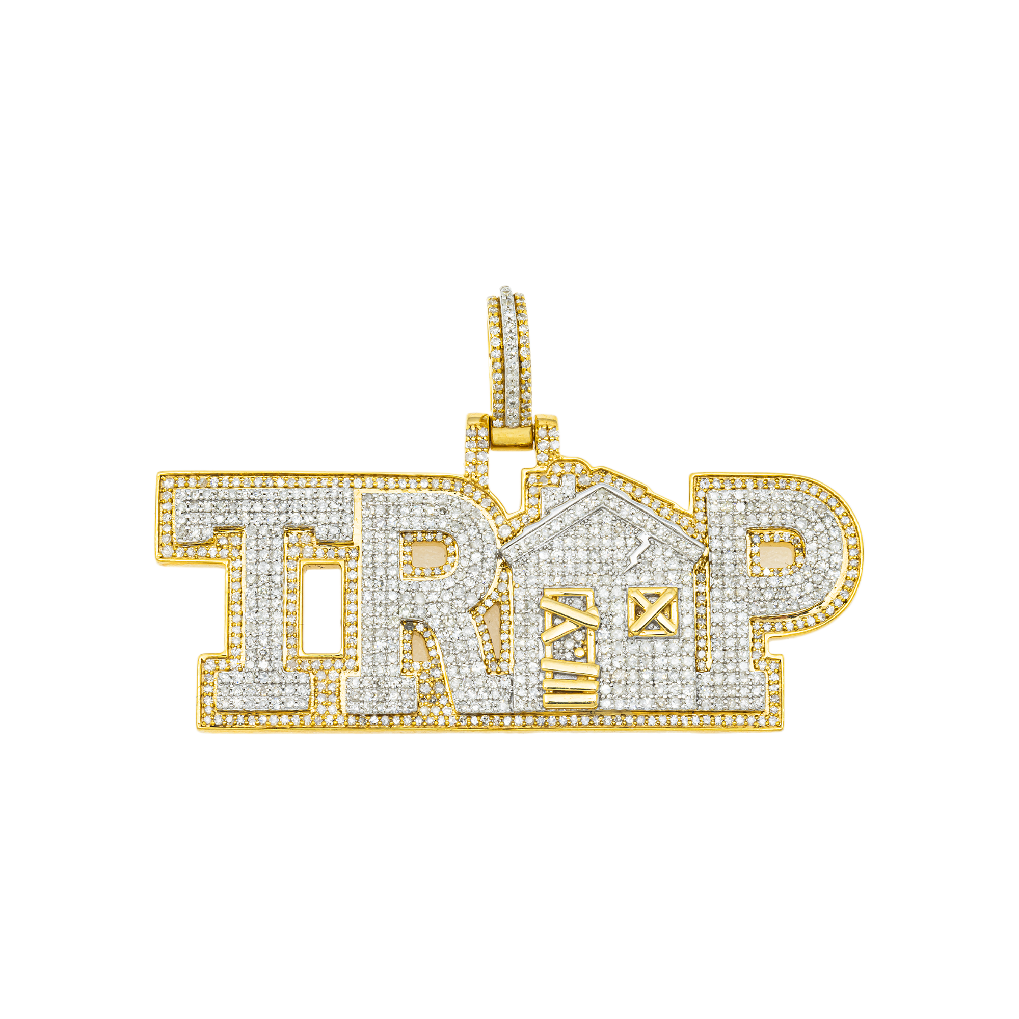 10K GOLD DIAMOND TRAP HOUSE WORD PENDANT 2.09 CT