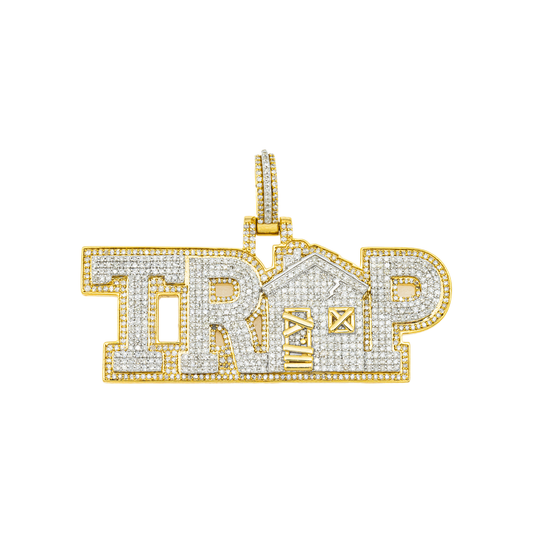 10K GOLD DIAMOND TRAP HOUSE WORD PENDANT 2.09 CT