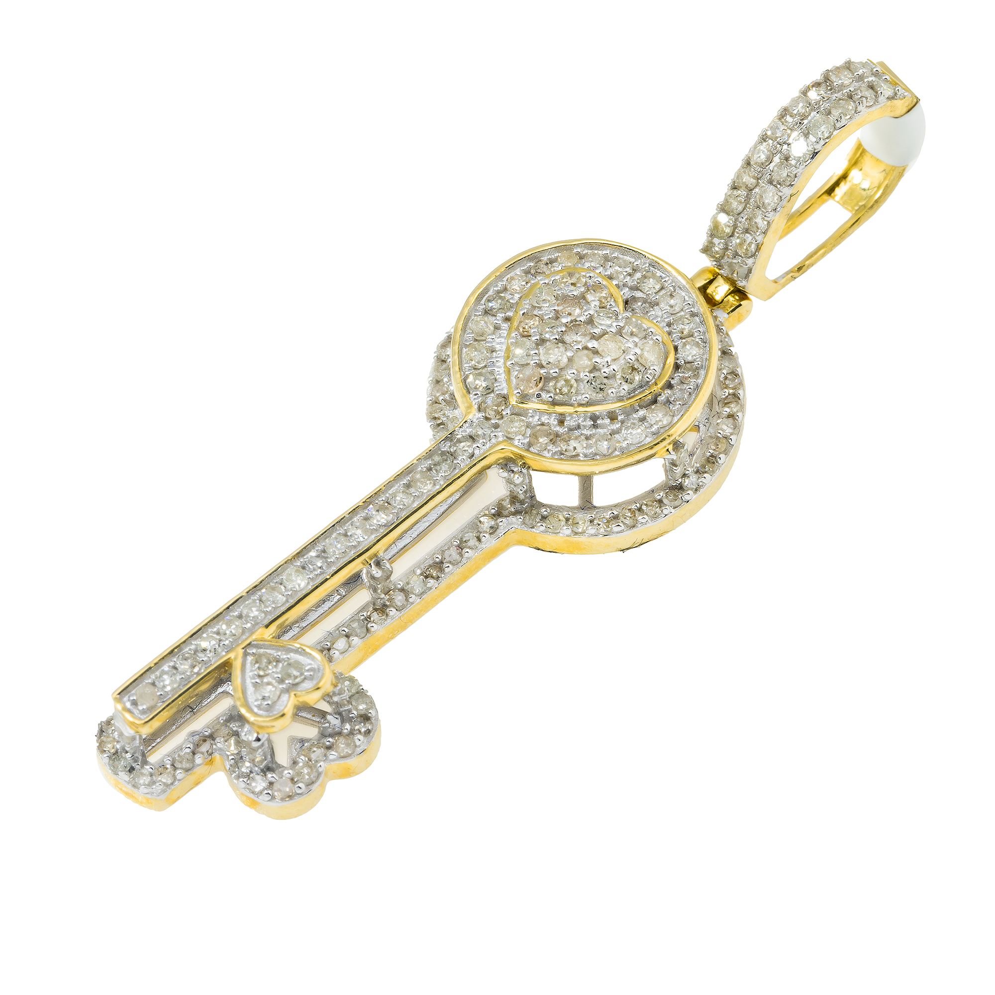 10K GOLD DIAMOND HEART KEY PENDANT 0.98 CT