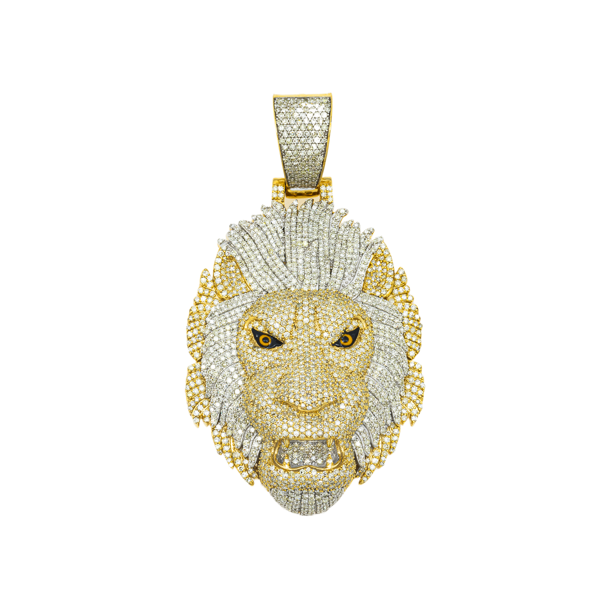 10K GOLD DIAMOND LION HEAD PENDANT 4.56 CT