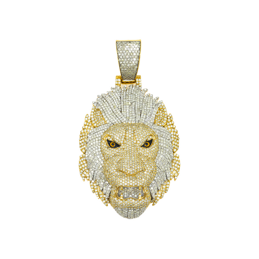 10K GOLD DIAMOND LION HEAD PENDANT 4.56 CT