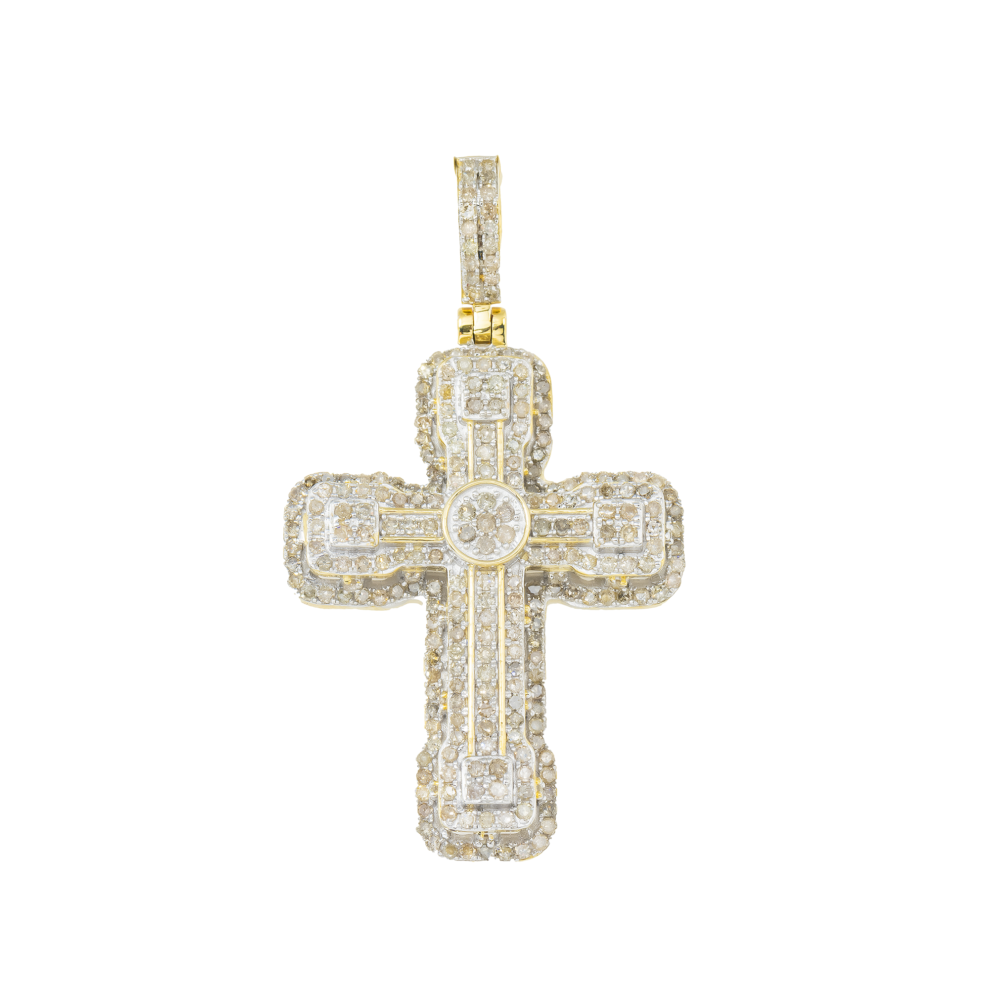 10K GOLD ROUND DIAMOND CROSS PENDANT 1.32 CT