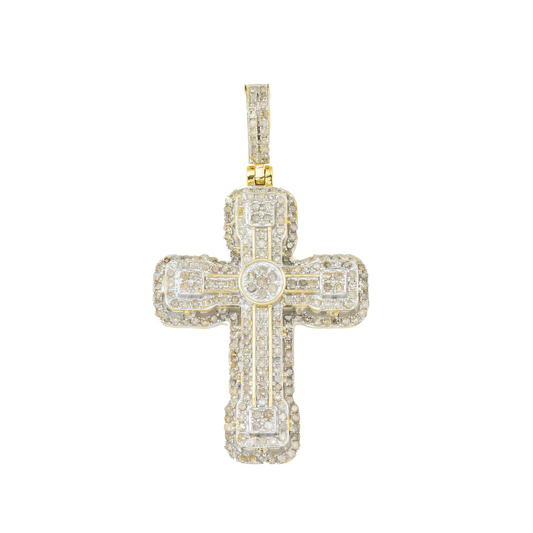 10K GOLD ROUND DIAMOND CROSS PENDANT 1.32 CT