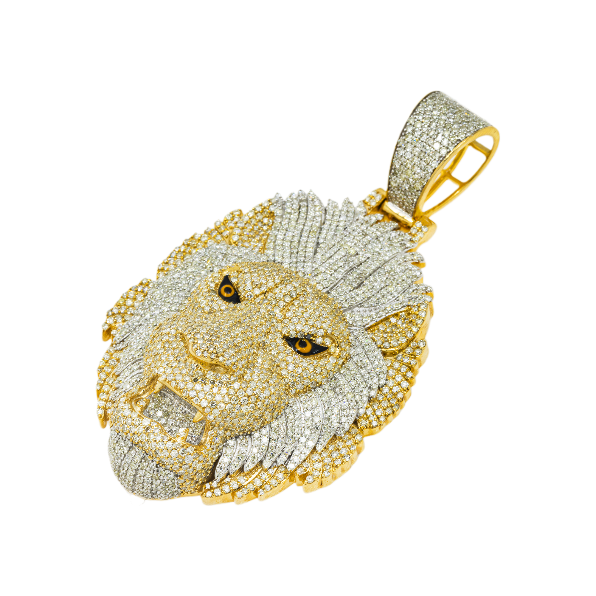 10K GOLD DIAMOND LION HEAD PENDANT 4.56 CT