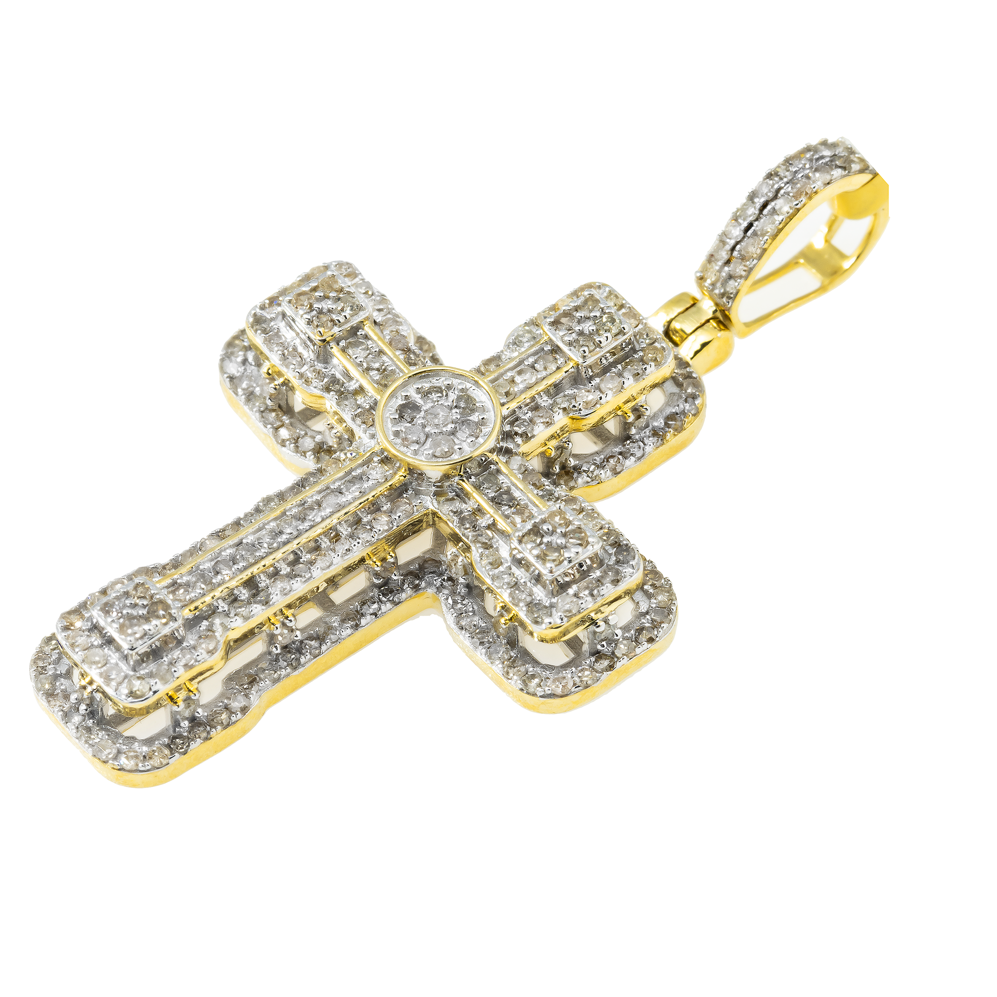 10K GOLD ROUND DIAMOND CROSS PENDANT 1.32 CT