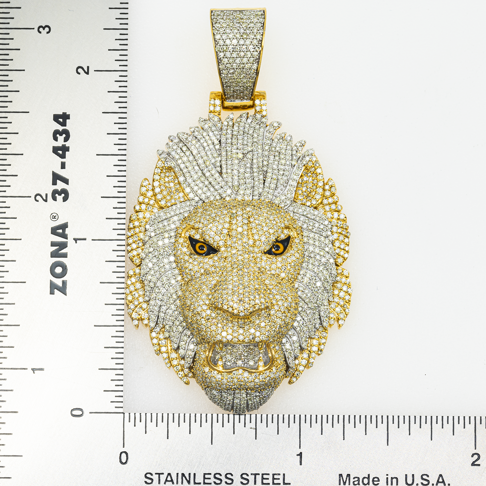 10K GOLD DIAMOND LION HEAD PENDANT 4.56 CT